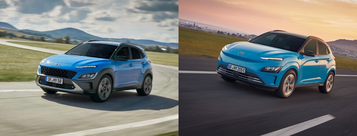 Hyundai Kona ICE (left) and electric (right) share the same platform