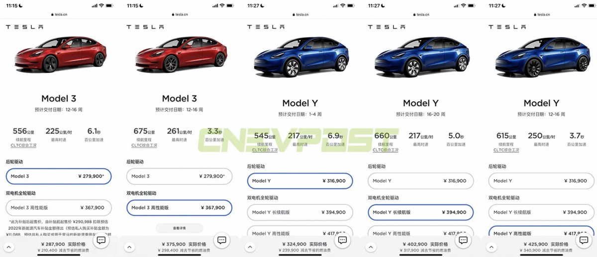 Tesla Model 3 and Model Y waiting times - courtesy of CNEVPOST