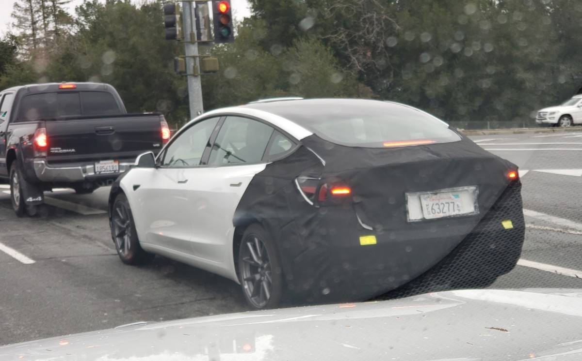 Camouflaged Tesla Model 3 spotted in the wild, likely a facelift