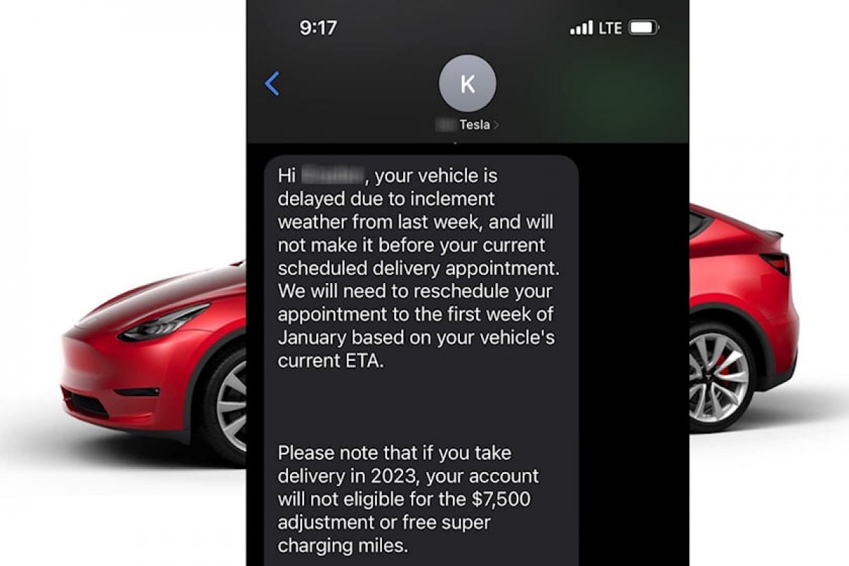 Screenshot of the original message from Tesla