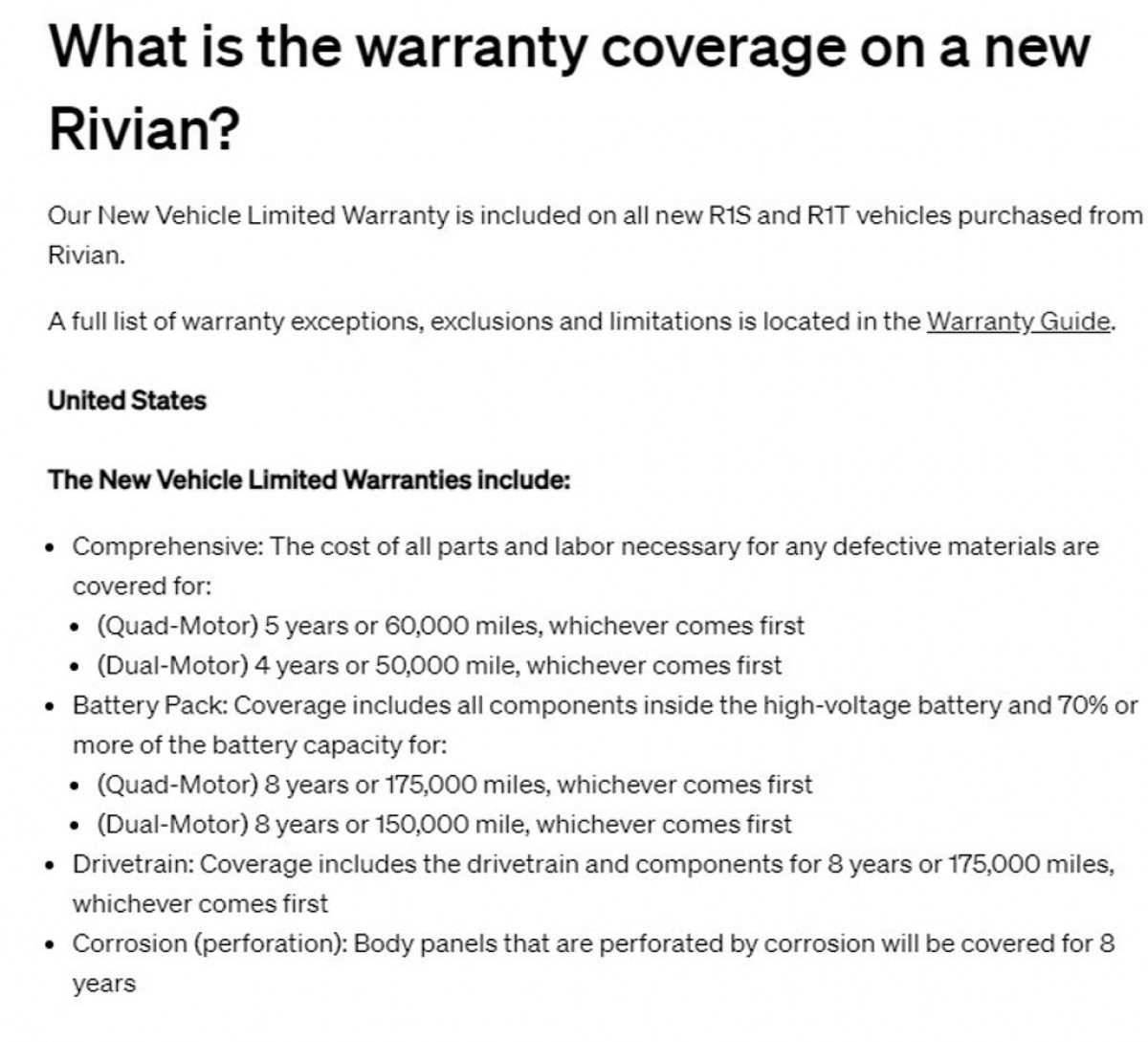 Updated warranty T&C on Rivian's website