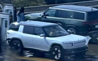 Rivian R2 possibly spotted in the wild during a promotional photo or video shoot