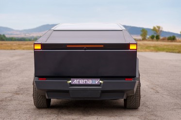 The rear end of the Cybertruck.