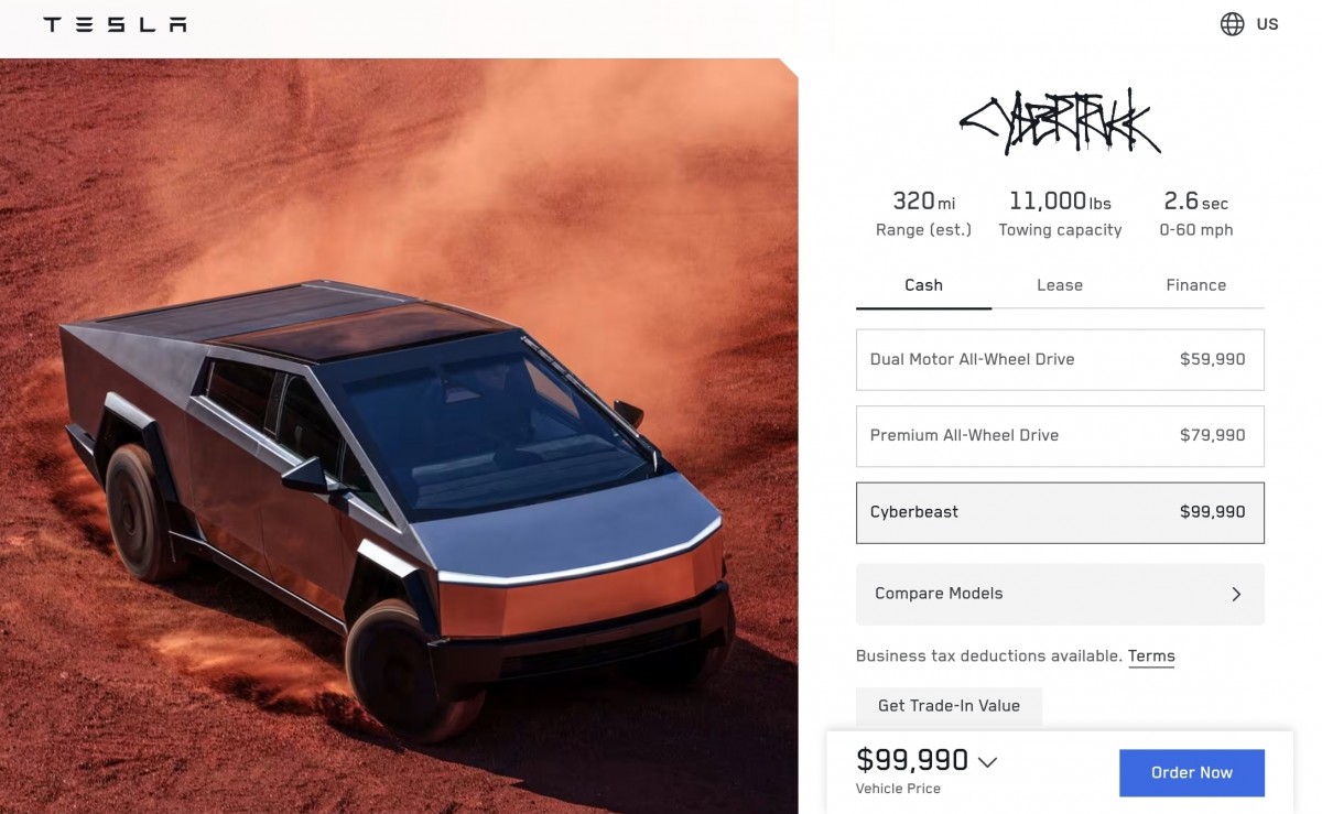 The Cyberbeast got a $15,000 price cut - source: Tesla