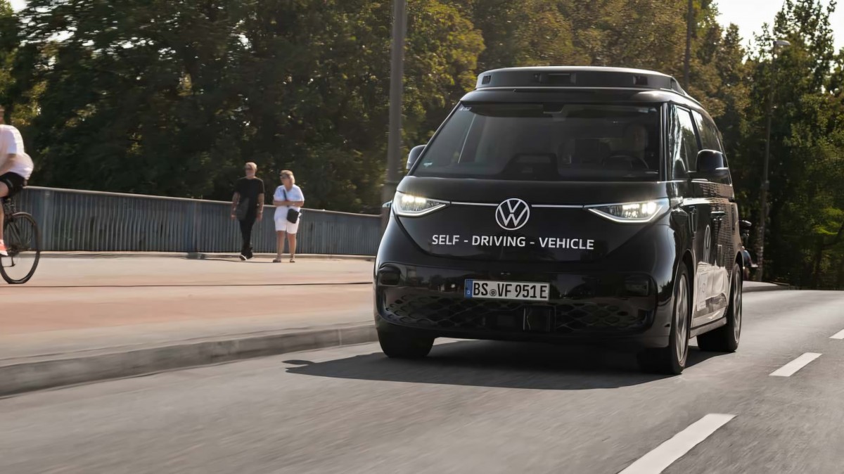 Self-driving VW ID. Buzz testing in Los Angeles