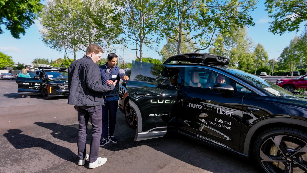 Uber employees testing the self-driving Lucid Gravity