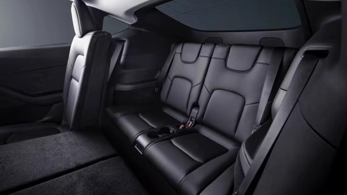 Black upholstery is standard for the seven-seat Tesla Model Y
